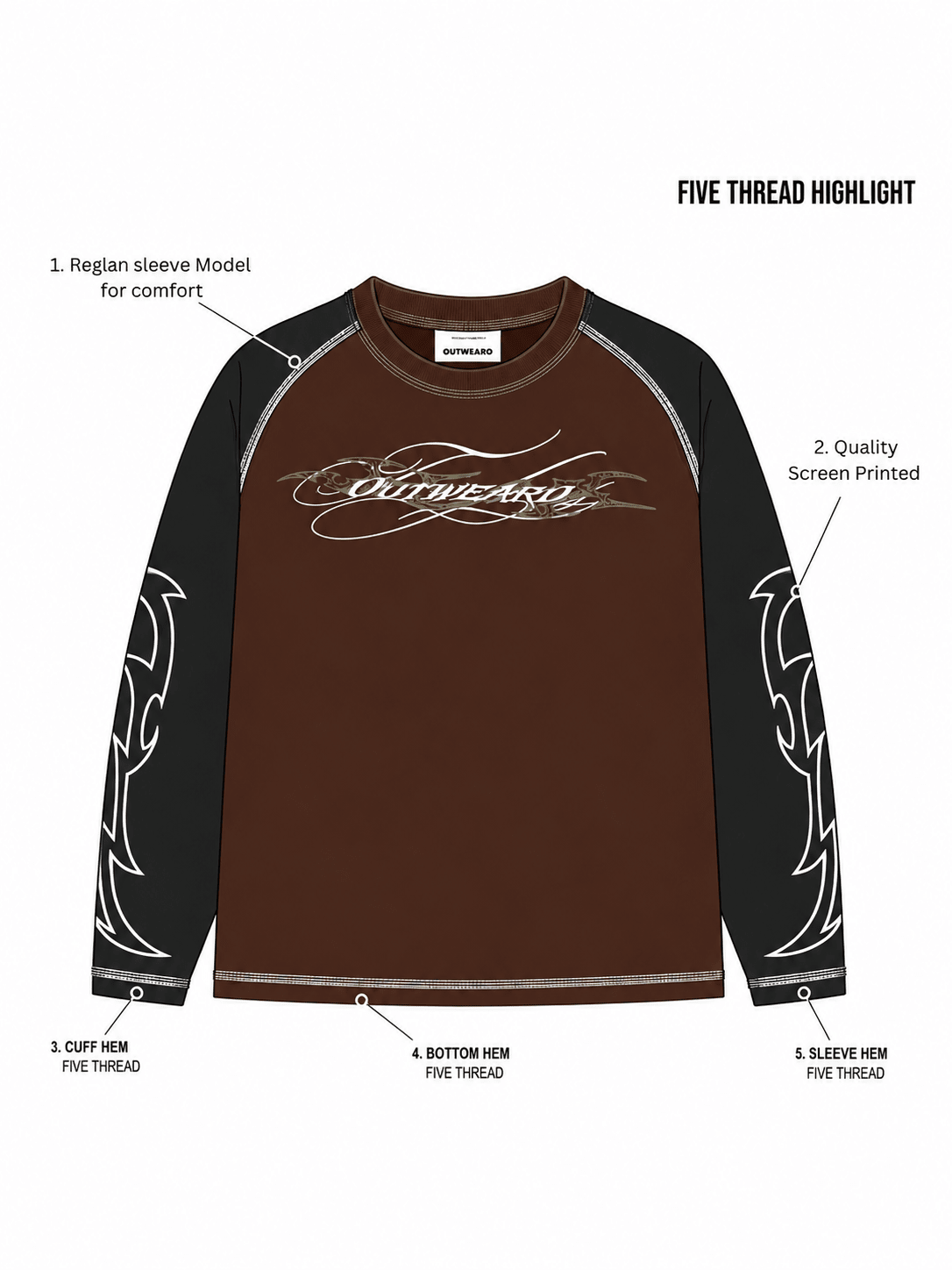 Fivethread Reglan sleeve Full sleeve brown - outwearo