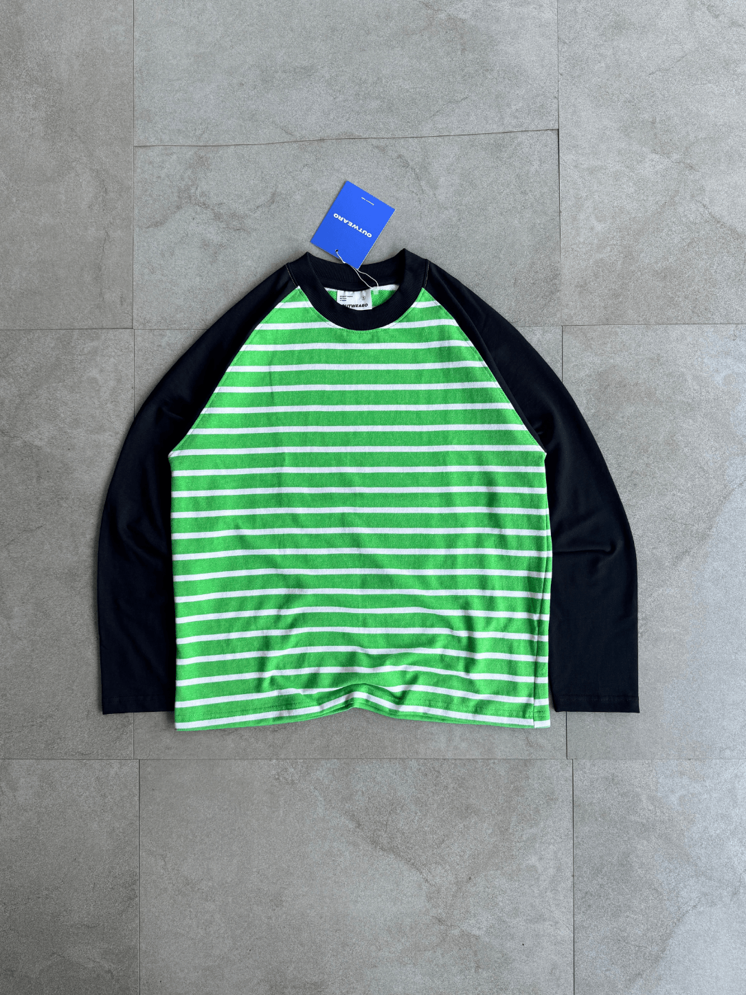 Fullsleeve striped Reglan sleeve Light Green Body - outwearo