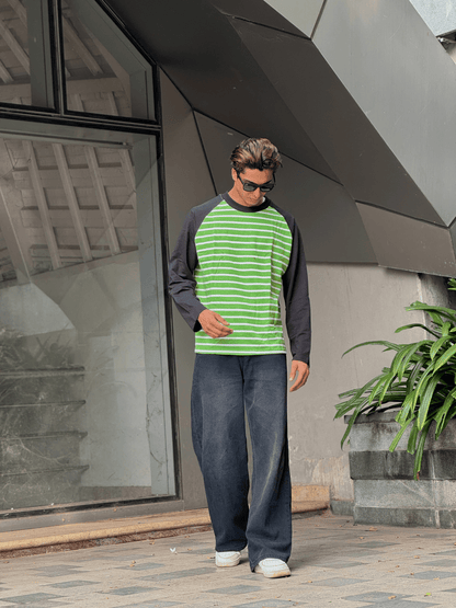 Fullsleeve striped Reglan sleeve Light Green Body - outwearo