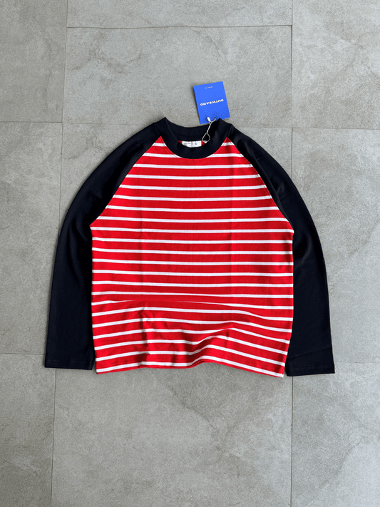 Fullsleeve striped Reglan sleeve Red Body - outwearo