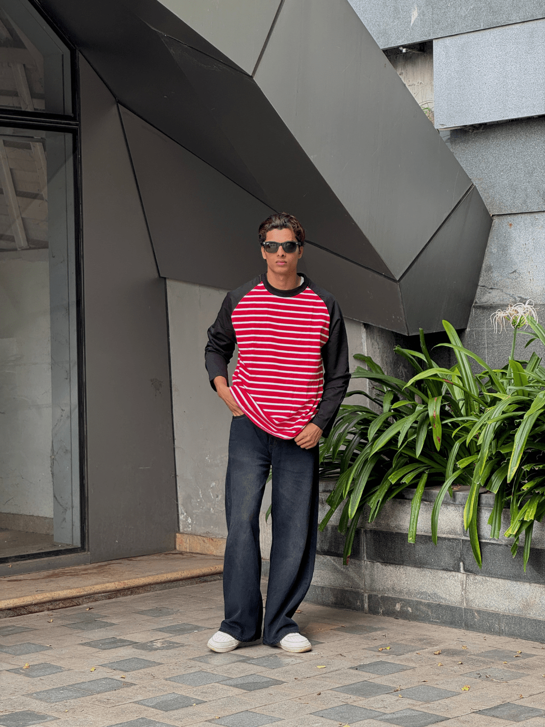 Fullsleeve striped Reglan sleeve Red Body - outwearo