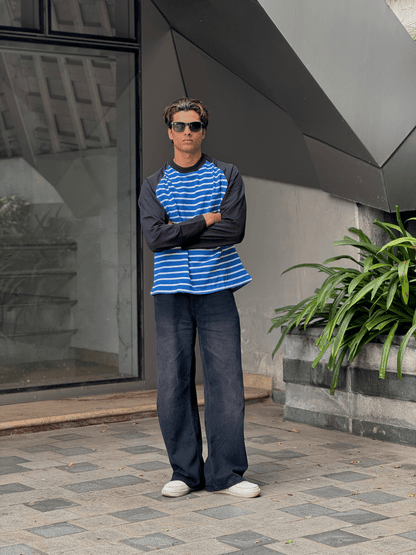 Fullsleeve striped Reglan sleeve Royal blue Body - outwearo