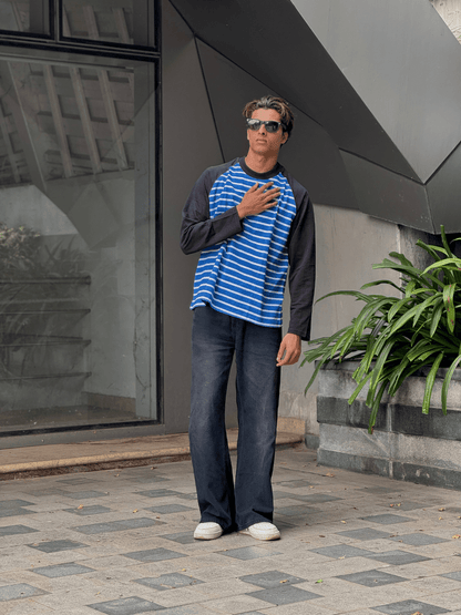 Fullsleeve striped Reglan sleeve Royal blue Body - outwearo