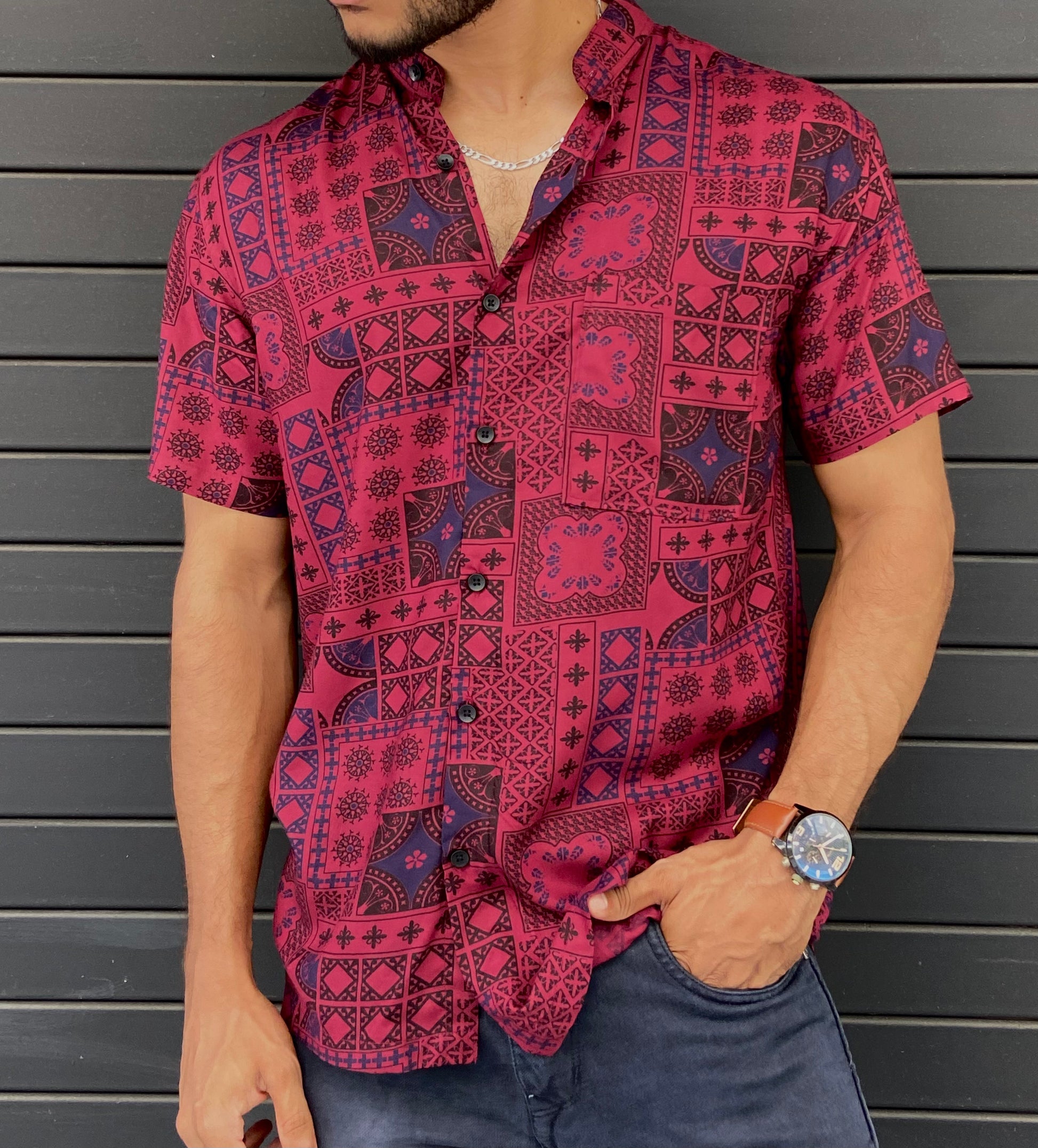 Printed Red Regular Half sleeve shirt - outwearo