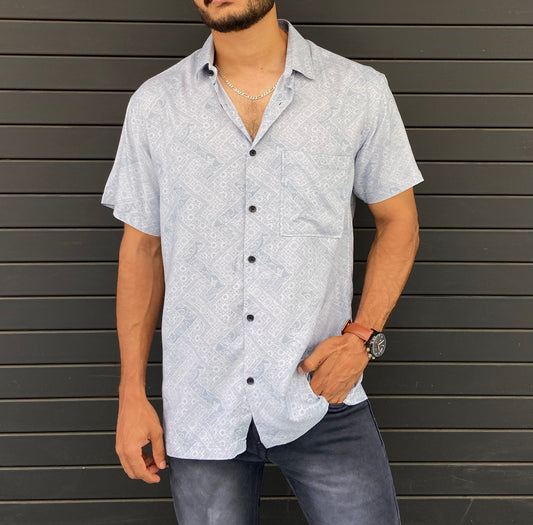 Printed Light Grey Regular Half sleeve shirt - outwearo