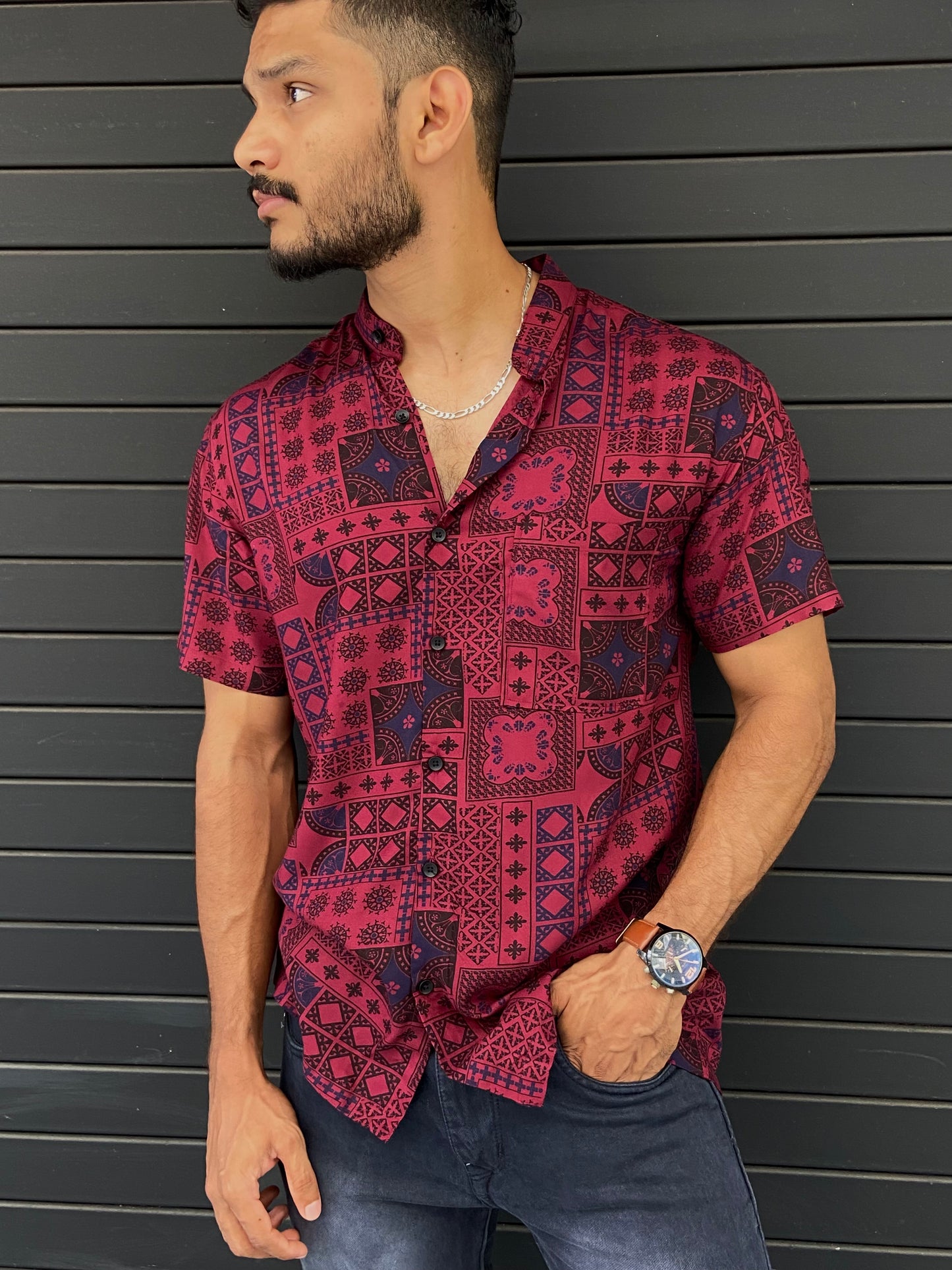 Printed Red Regular Half sleeve shirt - outwearo