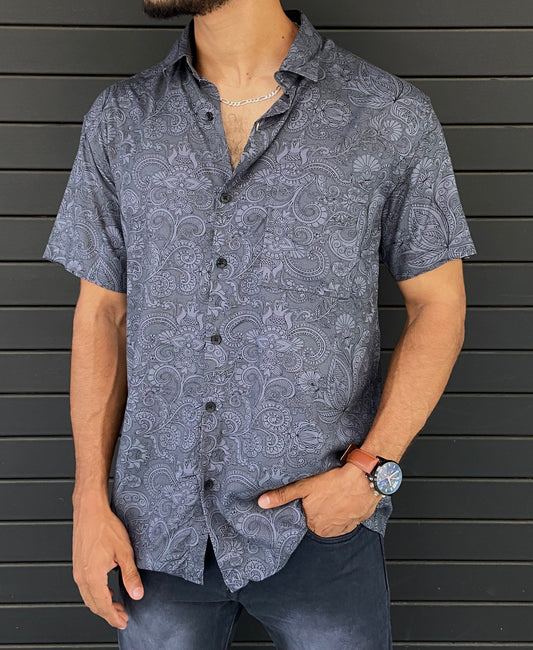 Printed Grey Regular Half Sleeve Shirt - outwearo