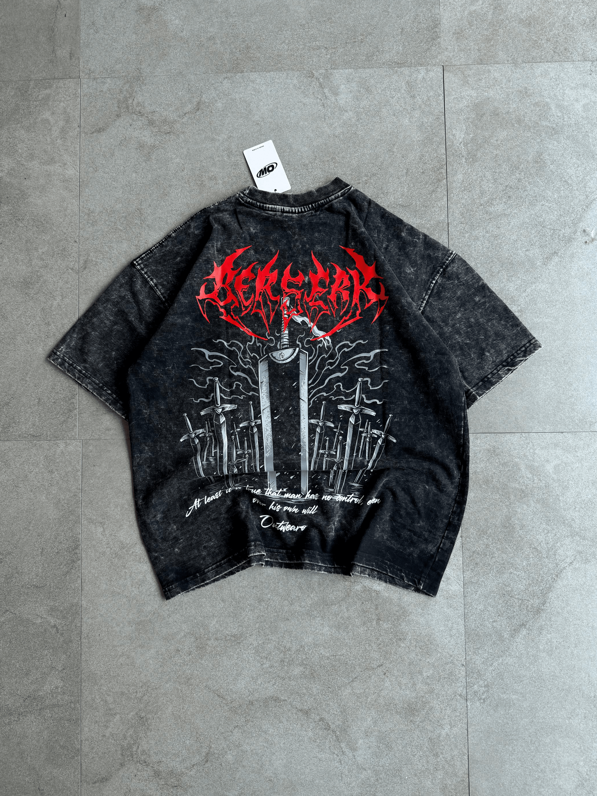 Oversized acid wash Berserk sword tshirt Black - outwearo