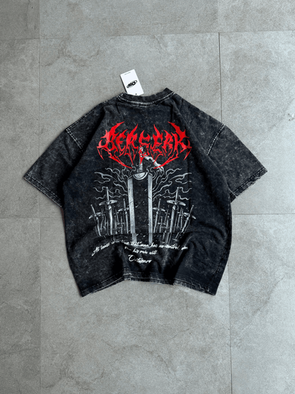 Oversized acid wash Berserk sword tshirt Black - outwearo