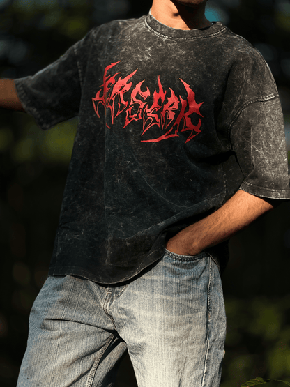 Oversized acid wash Berserk sword tshirt Black - outwearo