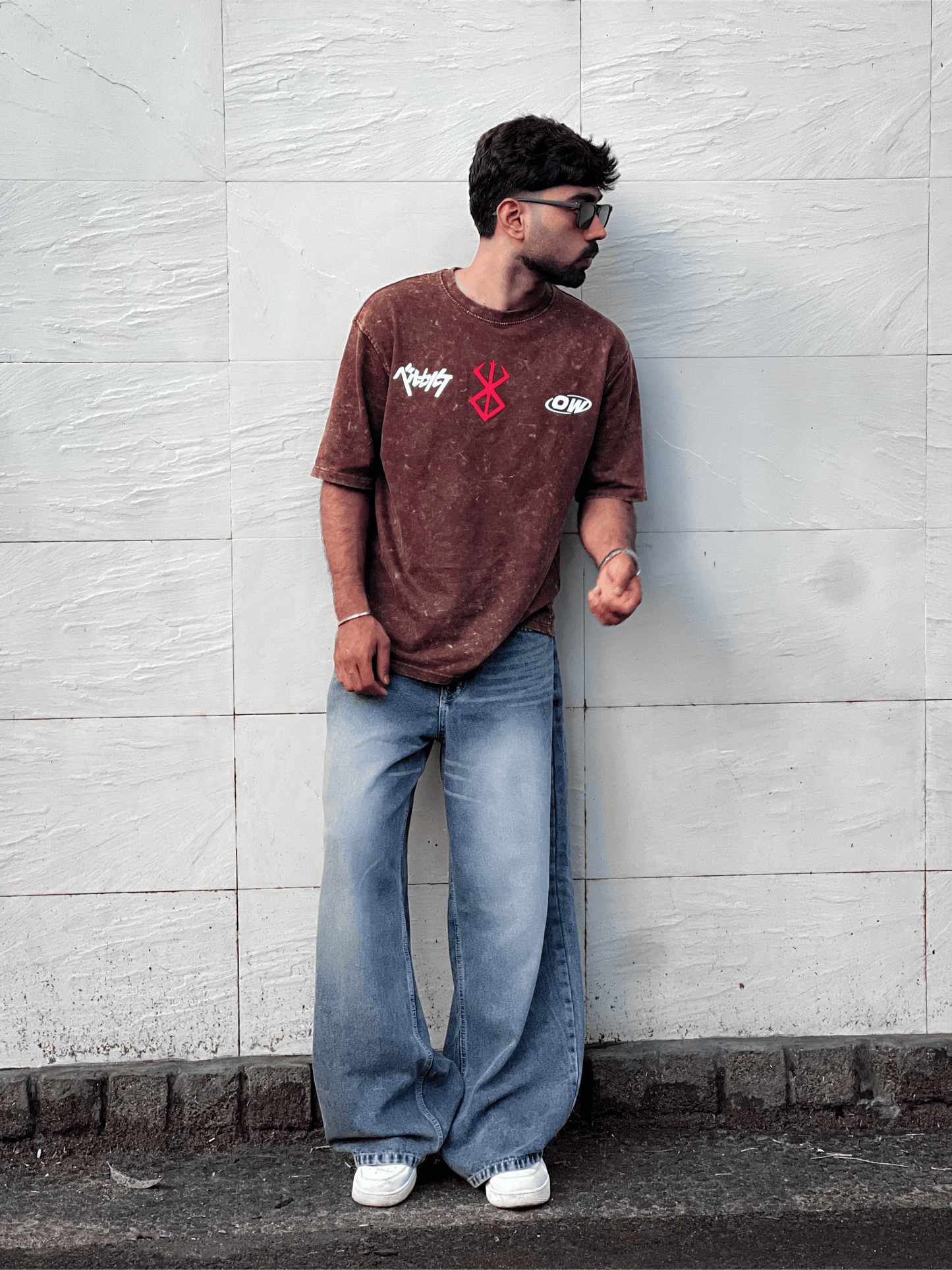 Oversized Acid wash Berserk Tshirt - Brown - outwearo