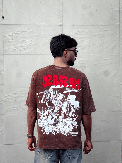Oversized Acid wash Berserk Tshirt - Brown - outwearo