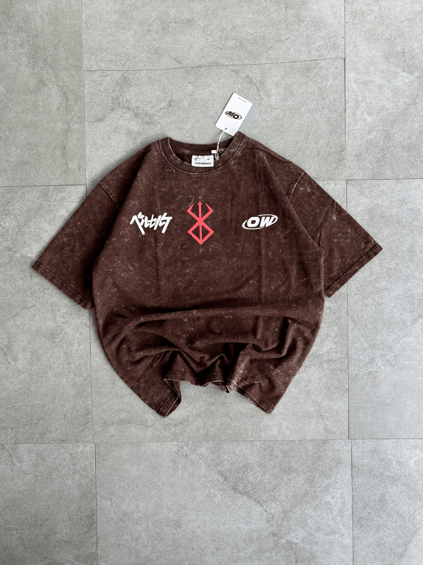 Oversized Acid wash Berserk Tshirt - Brown - outwearo