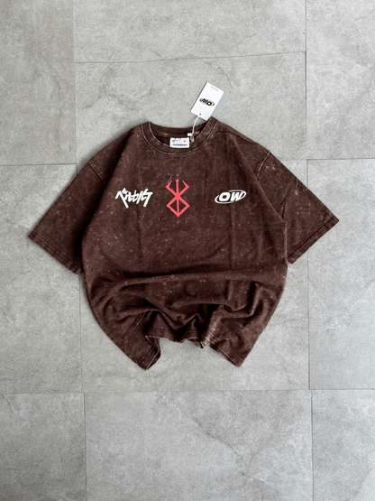 Oversized Acid wash Berserk Tshirt - Brown - outwearo