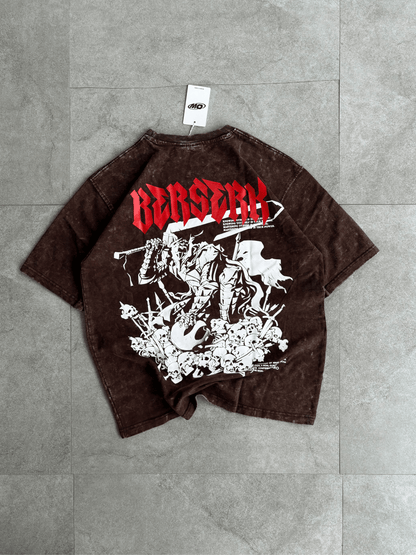 Oversized Acid wash Berserk Tshirt - Brown - outwearo