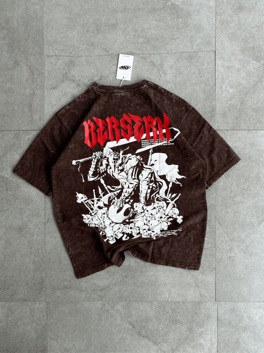 Oversized Acid wash Berserk Tshirt - Brown - outwearo