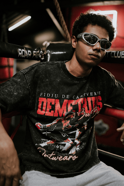 Oversized acid wash Vintage Boxing Tshirt Boxing Fight Design - outwearo