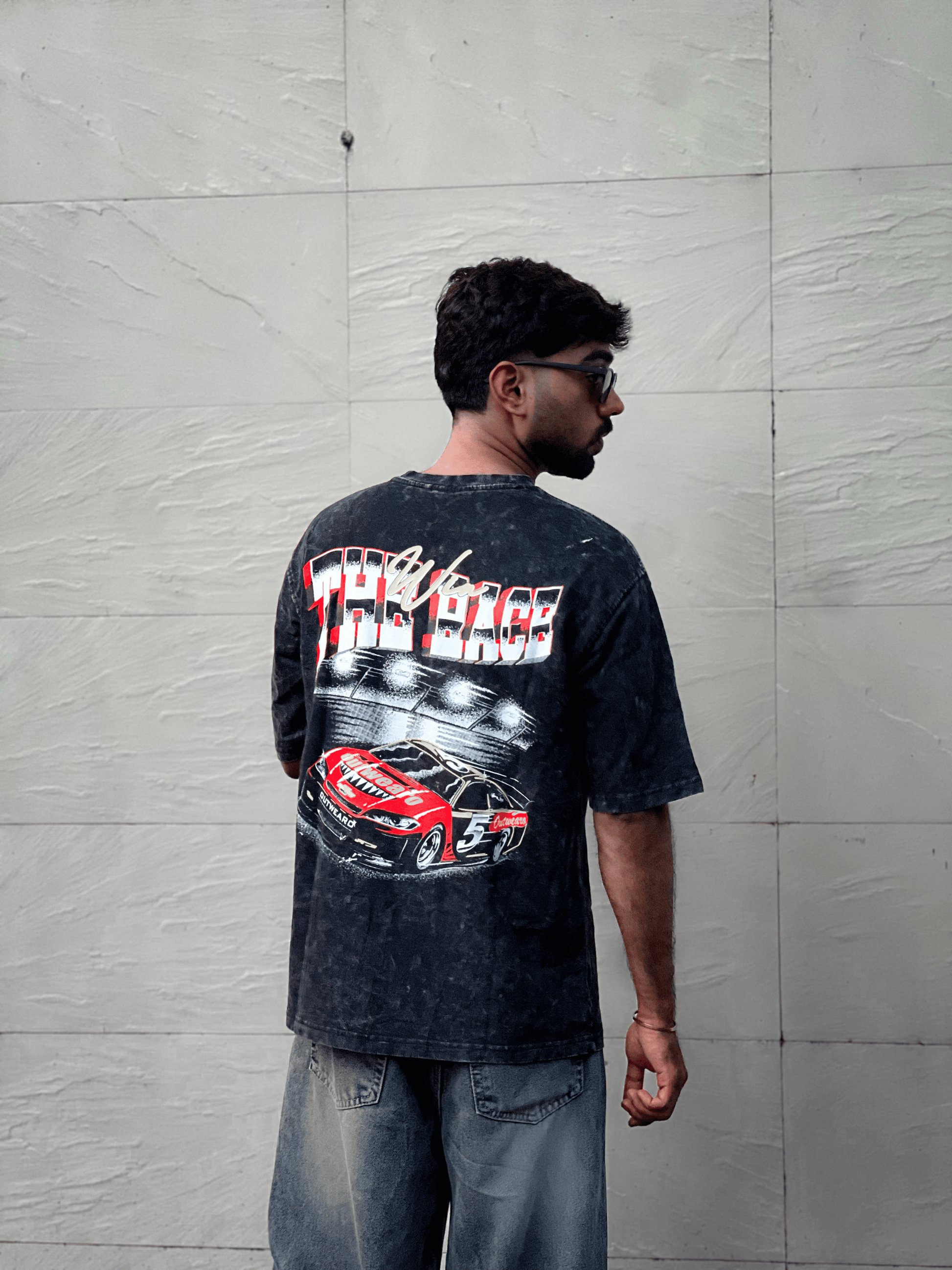 Oversized Acid wash vintage car Tshirt - Black - outwearo