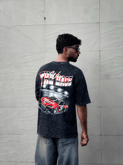 Oversized Acid wash vintage car Tshirt - Black - outwearo