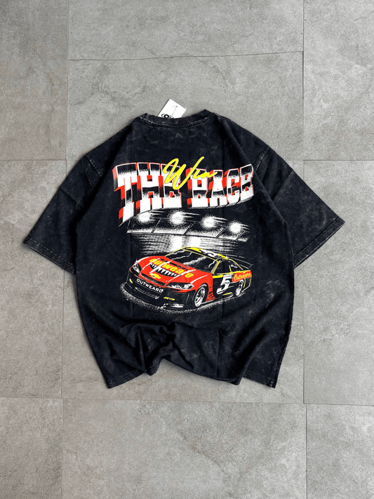 Oversized Acid wash vintage car Tshirt - Black - outwearo