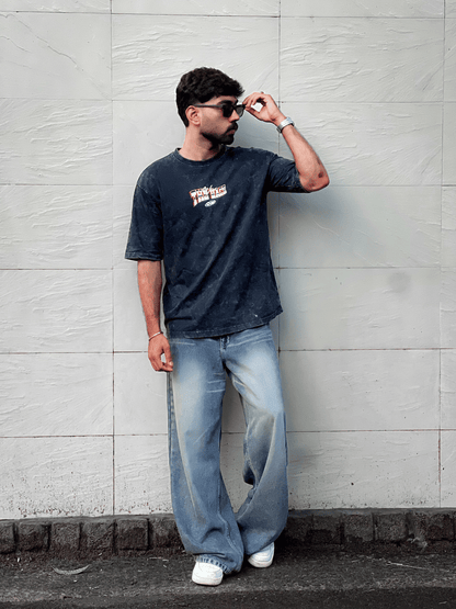 Oversized Acid wash vintage car Tshirt - Black - outwearo