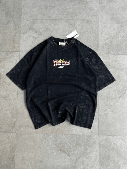 Oversized Acid wash vintage car Tshirt - Black - outwearo
