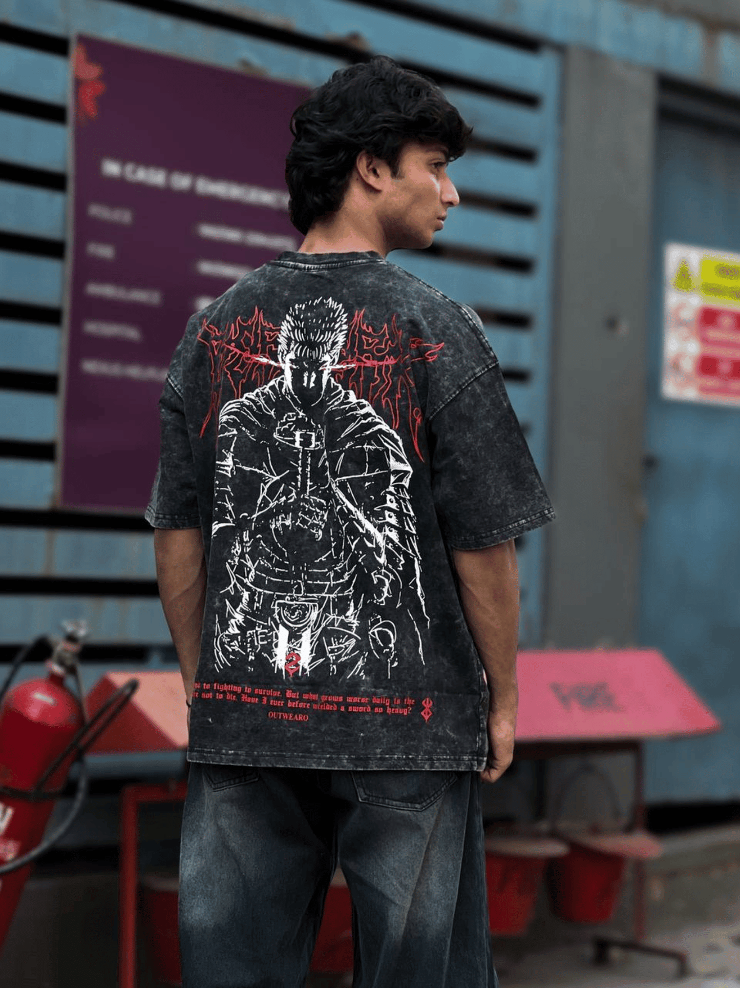 Oversized Acide wash Tshirt Black Berserk New - outwearo