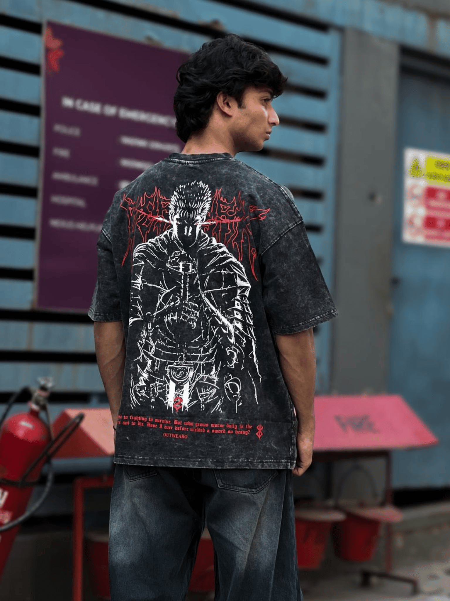 Oversized Acide wash Tshirt Black Berserk New - outwearo