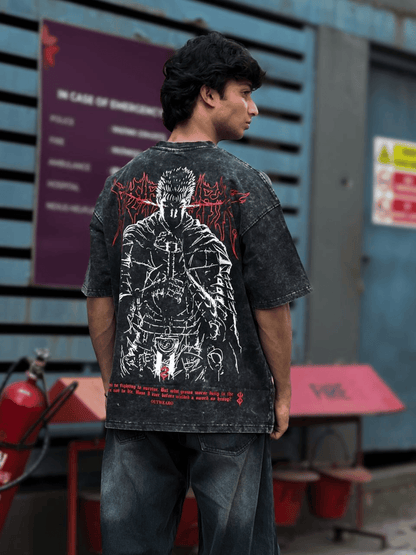 Oversized Acide wash Tshirt Black Berserk New - outwearo