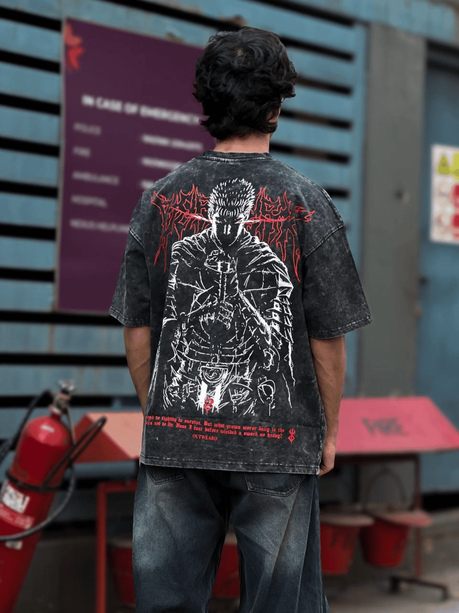 Oversized Acide wash Tshirt Black Berserk New - outwearo