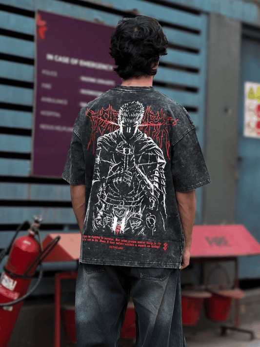 Oversized Acide wash Tshirt Black Berserk New - outwearo