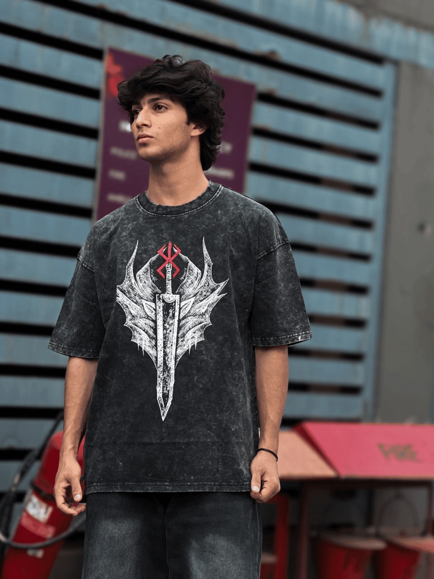 Oversized Acide wash Tshirt Black Berserk New - outwearo