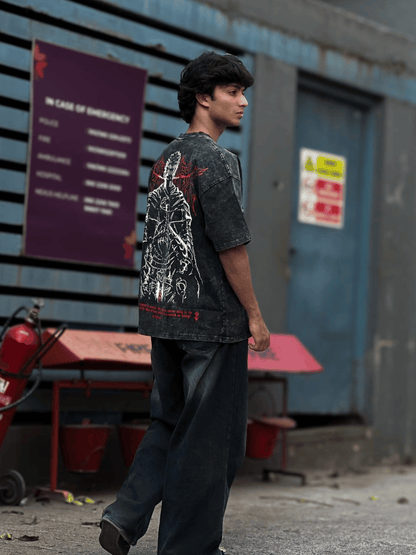 Oversized Acide wash Tshirt Black Berserk New - outwearo