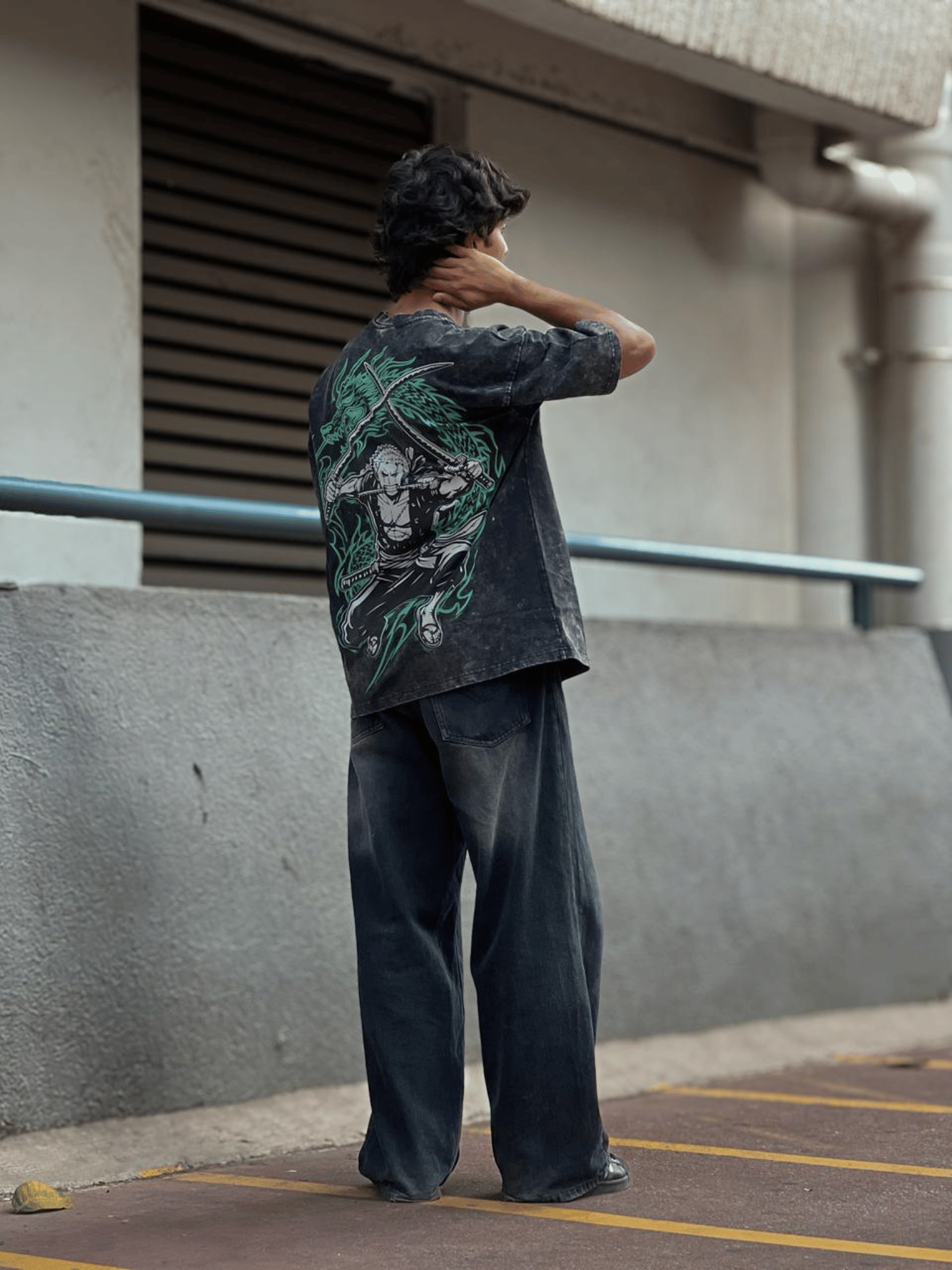 Oversized Acide wash Tshirt Black ZORO New - outwearo
