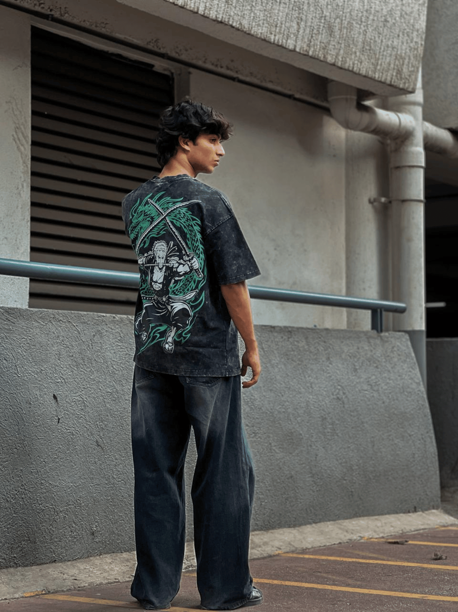 Oversized Acide wash Tshirt Black ZORO New - outwearo