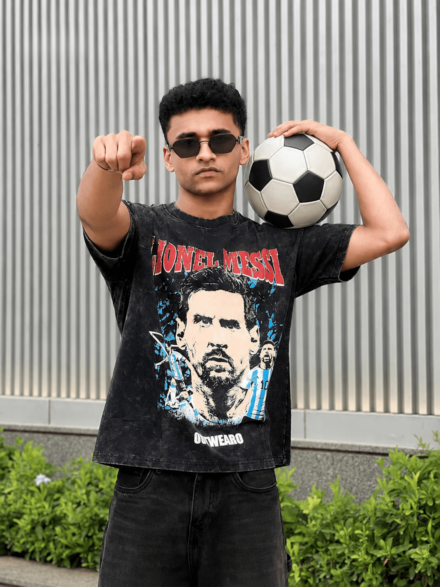 Oversized Acide wash Tshirt Messi - outwearo
