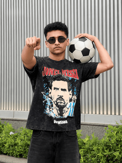 Oversized Acide wash Tshirt Messi - outwearo
