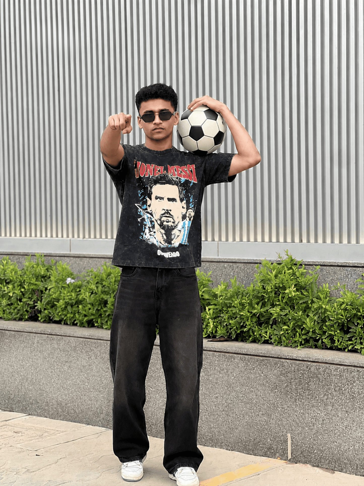 Oversized Acide wash Tshirt Messi - outwearo