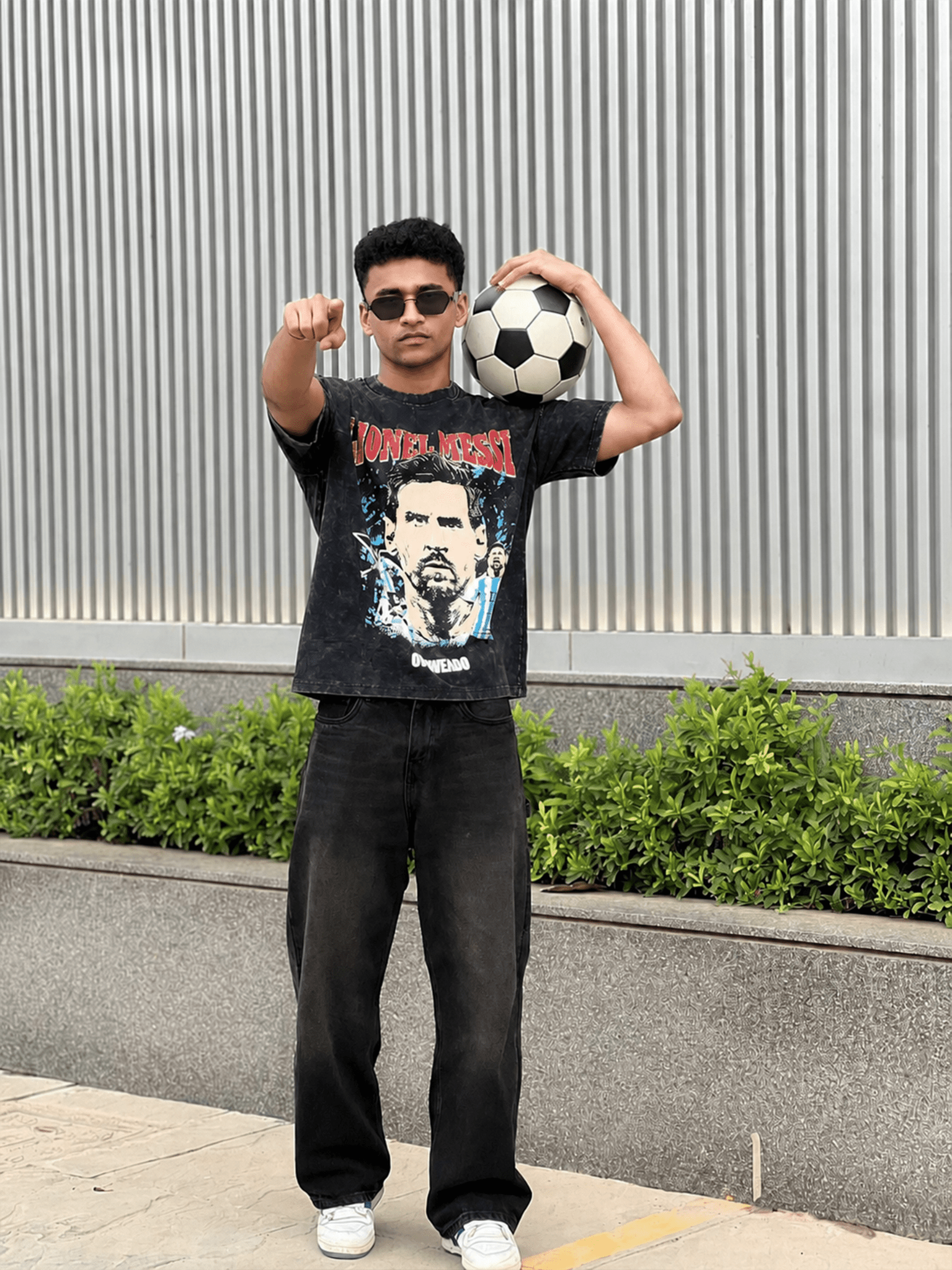 Oversized Acide wash Tshirt Messi - outwearo