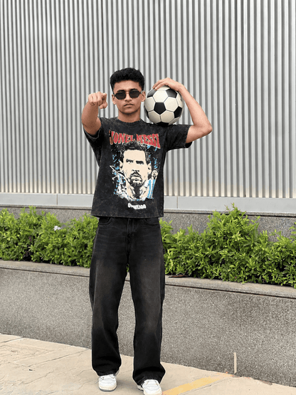 Oversized Acide wash Tshirt Messi - outwearo