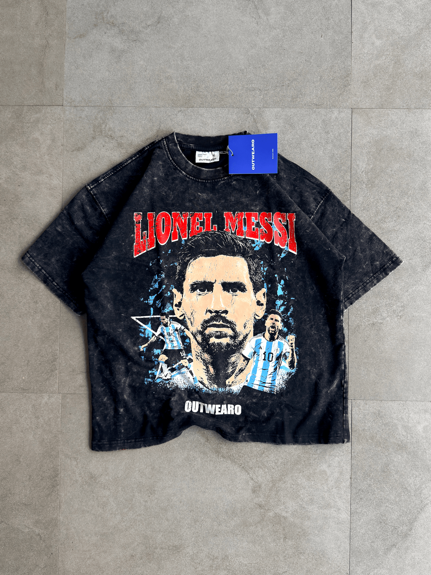 Oversized Acide wash Tshirt Messi - outwearo