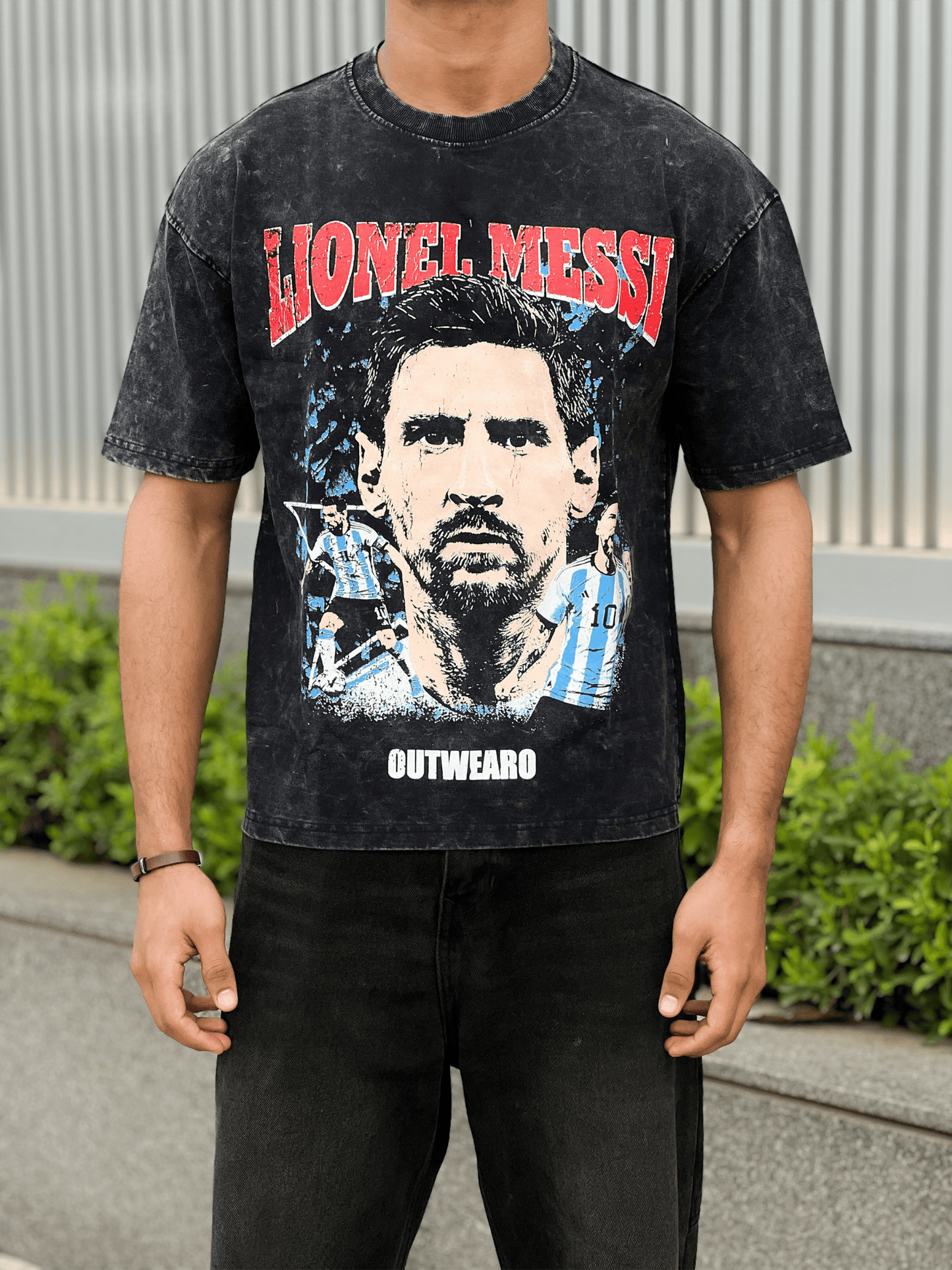 Oversized Acide wash Tshirt Messi - outwearo