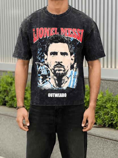 Oversized Acide wash Tshirt Messi - outwearo