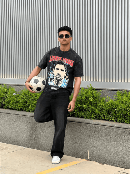 Oversized Acide wash Tshirt Messi - outwearo