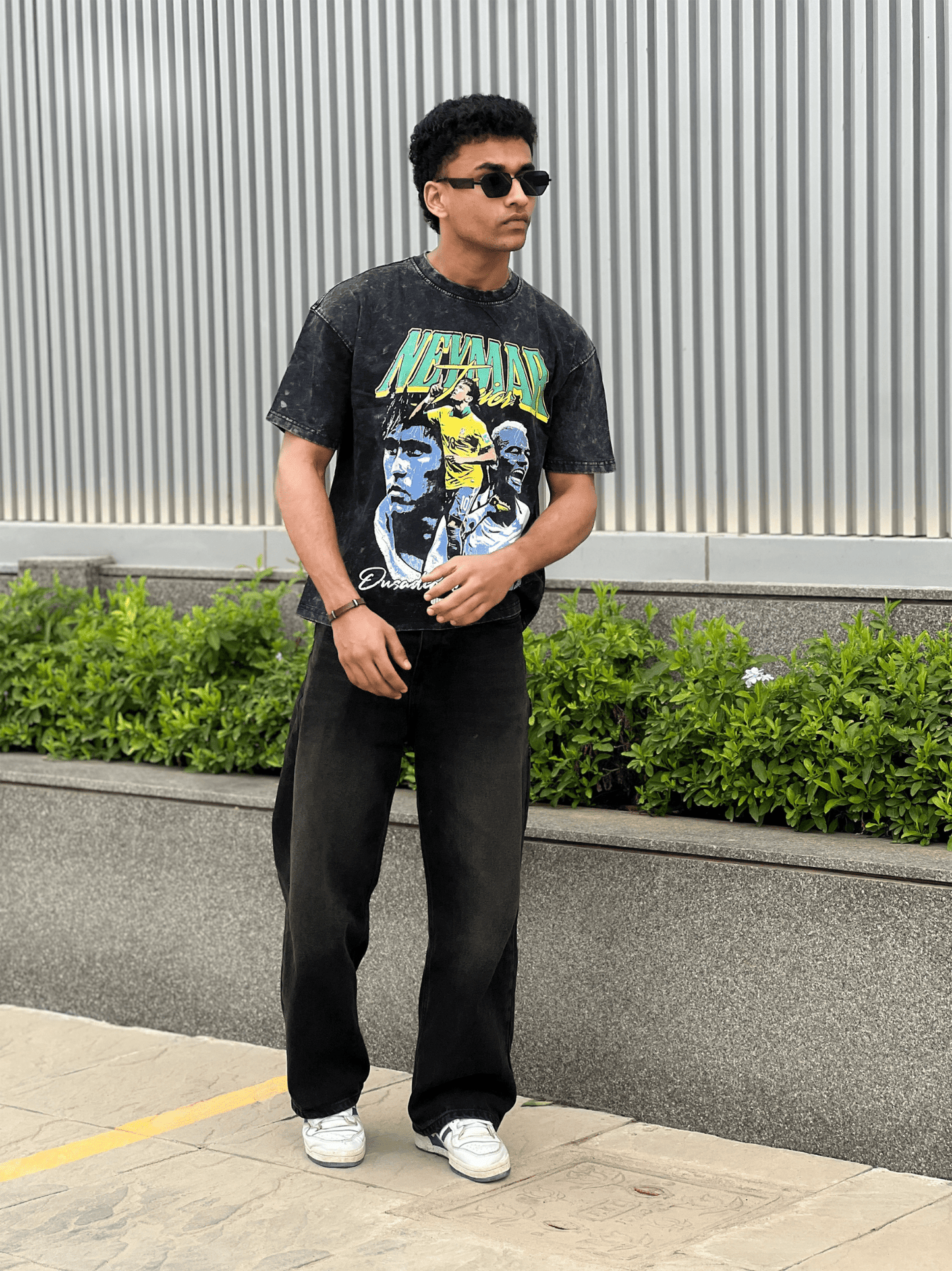Oversized Acide wash Tshirt Neymar - outwearo