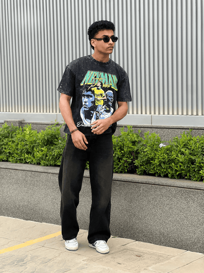 Oversized Acide wash Tshirt Neymar - outwearo