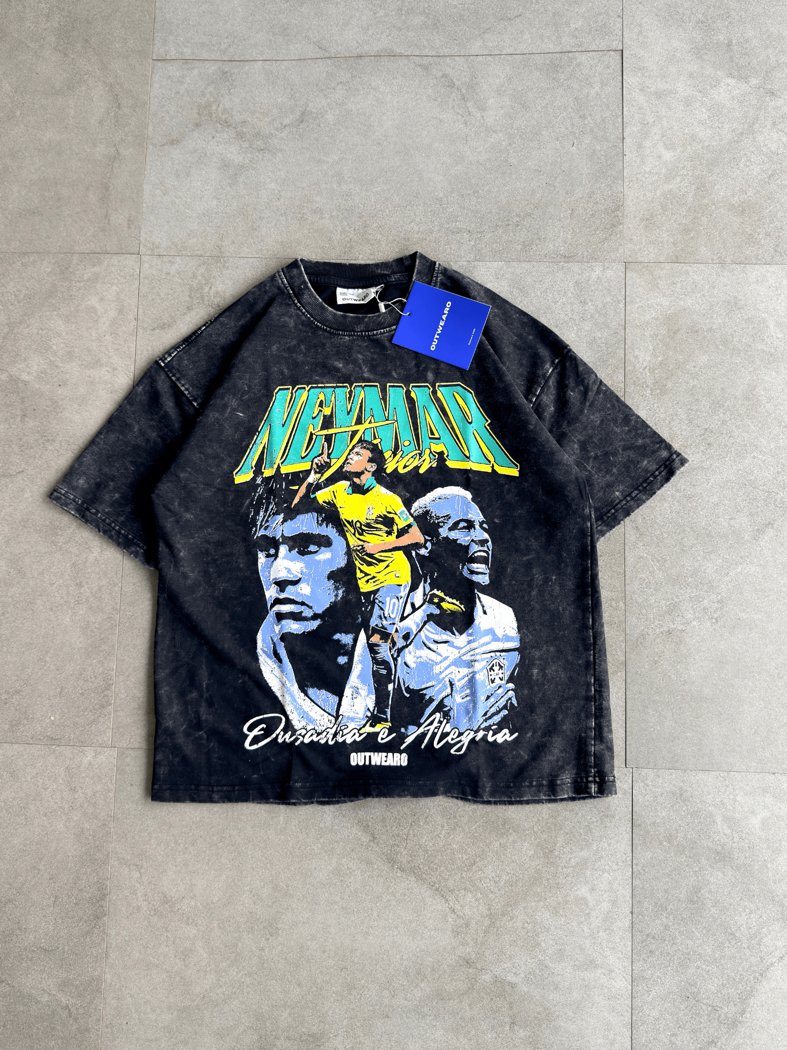Oversized Acide wash Tshirt Neymar - outwearo