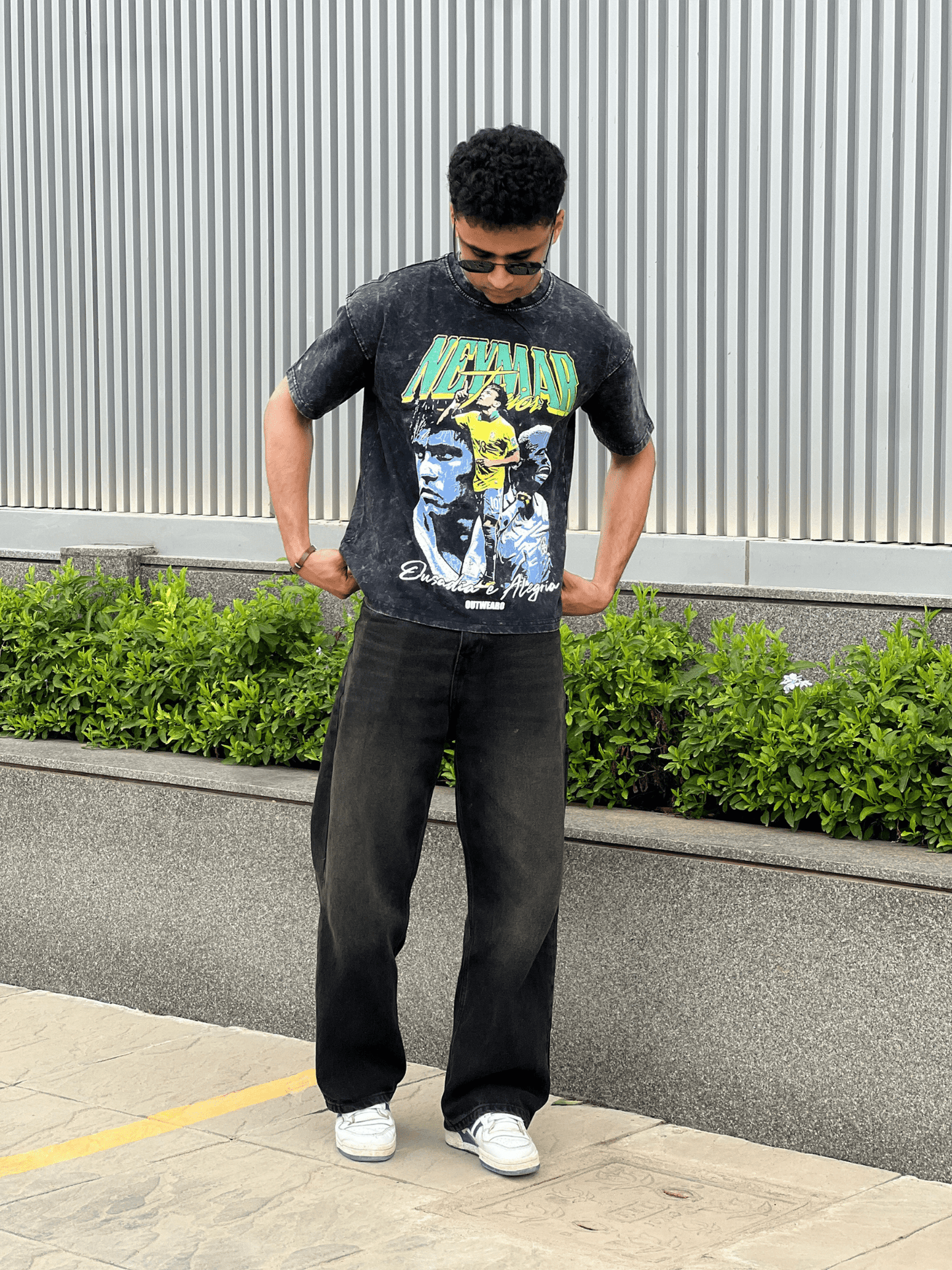 Oversized Acide wash Tshirt Neymar - outwearo