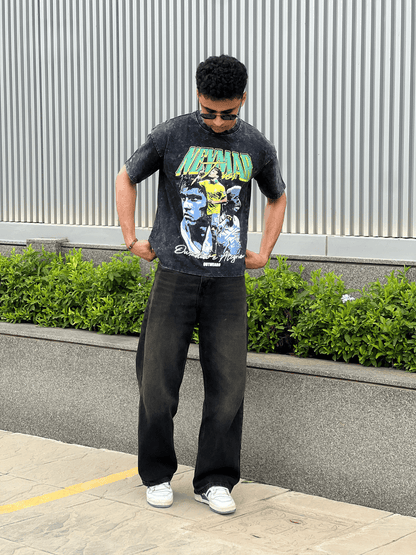 Oversized Acide wash Tshirt Neymar - outwearo