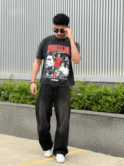Oversized Acide wash Tshirt Ronaldo - outwearo